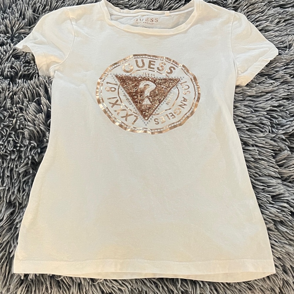 Guess Ivory Tee with Metallic Emblem